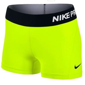Nike Pro Women’s 3” Shorts Neon Yellow Small